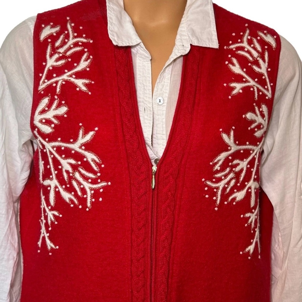 Coldwater Creek Christmas Snowflake 100% Wool Sweater Vest Red Womens X-Large
